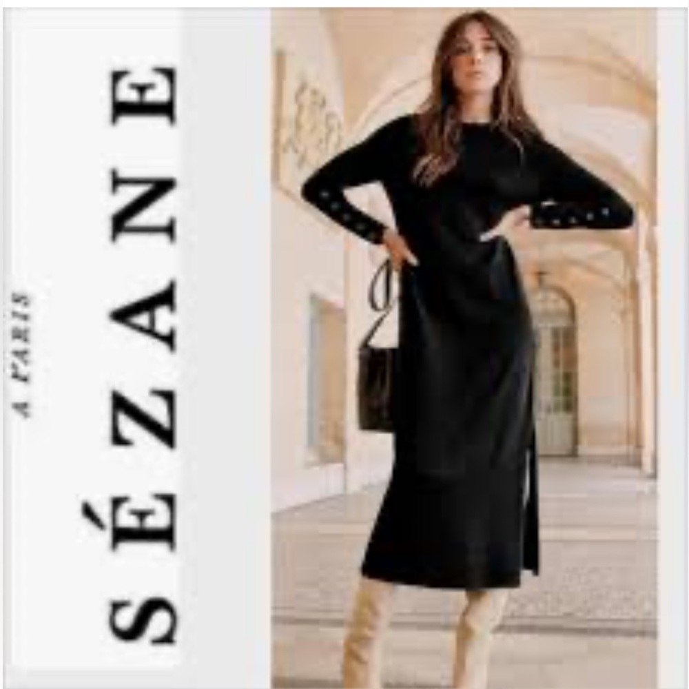 Sezane Black Long Sleeve Dress